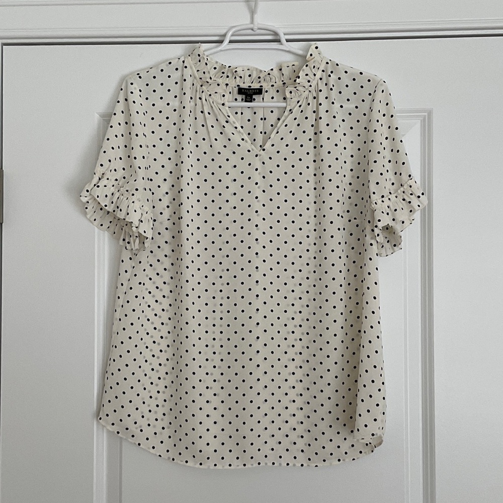 Talbots Black and Cream Polka Dot Blouse